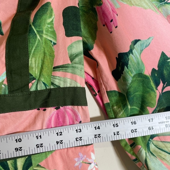 Farm Rio Anthropologie Deep-V Wide Leg Jumpsuit Tropical Floral Pink NWT Sz XS - Picture 11 of 16